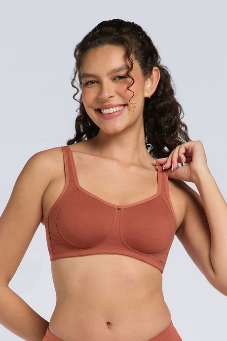 Buy Amante Non Padded Non Wired Cotton Super Support Bra - Burnet Brick